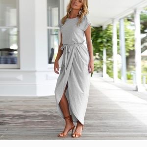 SHORT SLEEVE HIGH LOW MAXI DRESS